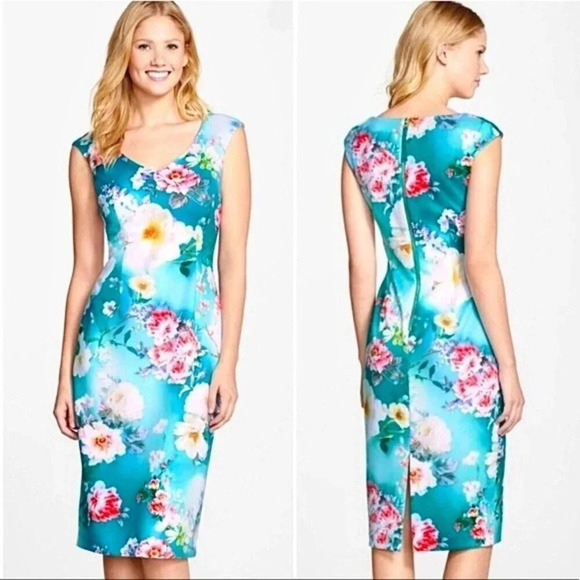 Maggy London, Scuba Dress in Teal Floral - Picture 1 of 7